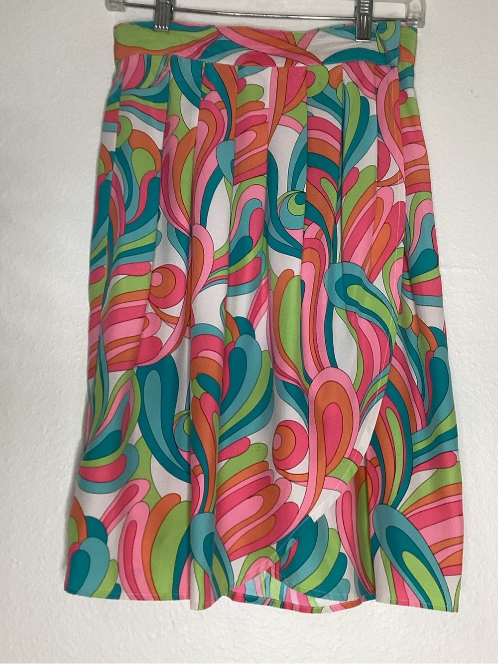 Vintage Lillie Rubin Silk Wrap Skirt Retro Pink Orange Hong Kong 8